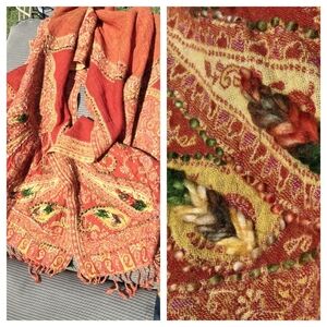 Shawl wool floral embroidered kalahari shawl scarf 68” x 26”